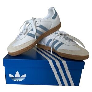 Adidas Women's White and Light Blue OG Samba Sneakers